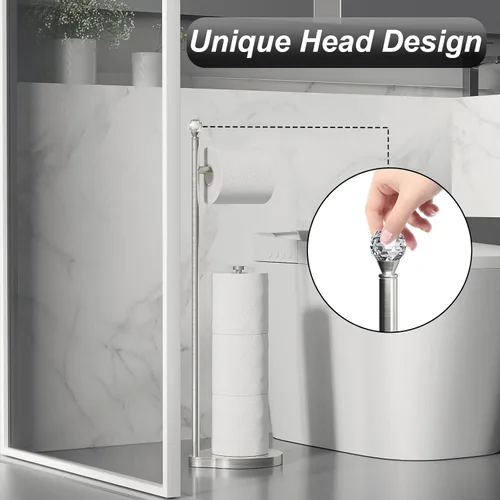 Miniatura 6 de Kasunto Soporte de papel higiénico para baño, almacenamiento de papel higiénico de metal con peso pesado, soporte libre de pie con esfera de F