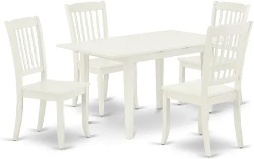 Miniatura 7 de East West Furniture NODA3-LWH-W - Juego de mesa de cocina de 3 piezas para espacios pequeños contiene una mesa de comedor rectangular con hoja