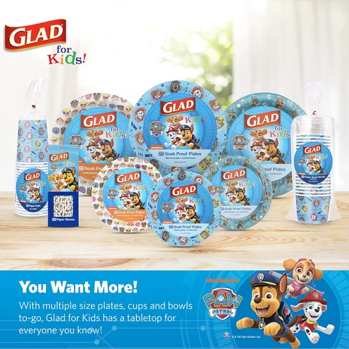 Miniatura 6 de Glad Vasos de papel desechables para niños de Paw Patrol, Core Pups Blue - Resistentes, a prueba de remojo, aptos para niños, para uso diario, 9