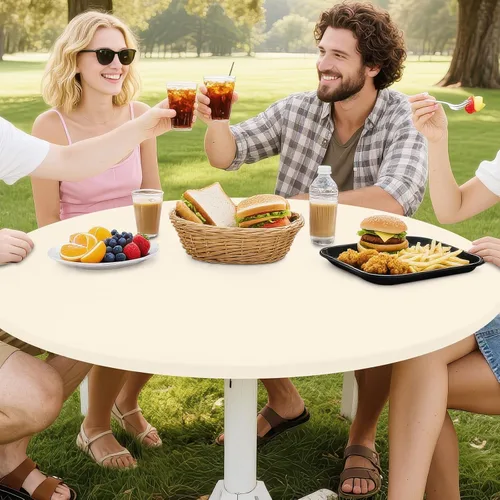 Miniatura 6 de Smiry Mantel Redondo de Spandex, Manteles Elásticos Ajustados Lavables para Mesas de 18"-24", Cubierta de Mesa de Pícnic Elástica Impermeable