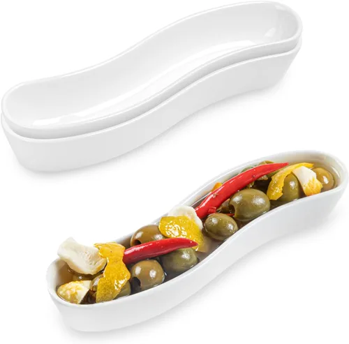 Miniatura 2 de Restaurantware Swerve - Plato de oliva de 6 onzas, 1 bandeja curvada de aceituna, de porcelana blanca, resistente a astillas, canoa de olivo apta