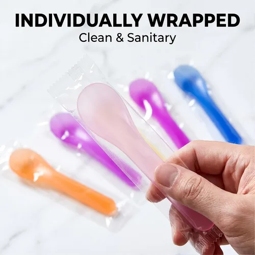 Miniatura 4 de Paquete de 28 cucharas de helado que cambian de color, cucharas de plástico resistentes a la rotura de 5.15 pulgadas, envueltas individualmente