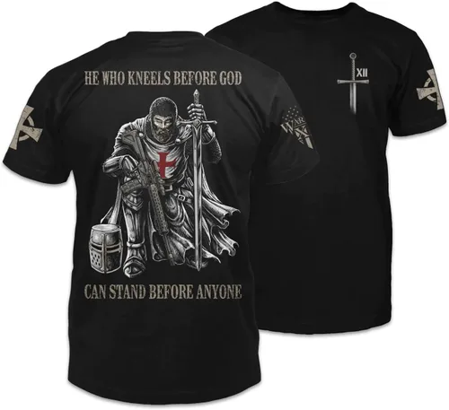 Camiseta de homenaje patriótico con texto en inglés He Who Kneels Before God Camiseta de apoyo veterano del orgullo americano Ropa militar 100%