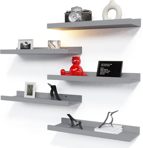 Miniatura 14 de RICHER HOUSE Juego de 3 estantes flotantes para pared, estantes negros de 16 pulgadas para montar en la pared con borde para almacenamiento, estante