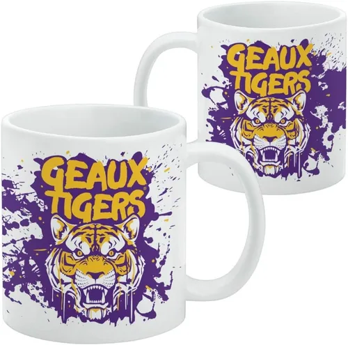 Miniatura 2 de Geaux Tigers Graffiti - Taza de café de cerámica, novedosa taza de regalo para café, té y bebidas calientes, 11 onzas, color blanco
