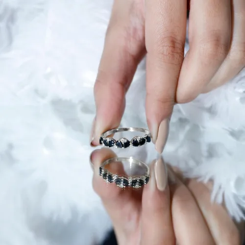 Miniatura 13 de Anillo de banda de media eternidad con diamantes de ónix negro certificado, calidad AAA, anillo de piedra natal de diciembre (listo para regalar)