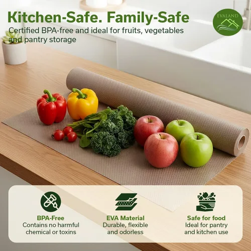 Miniatura 6 de EVALAND Revestimientos de estantes para gabinetes de cocina sin adhesivo de 12" x 33 pies, color beige, forro para cajones antideslizante, lavable
