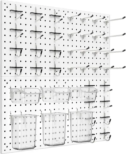 Miniatura 9 de Kit de Tablero de Clavijas Daanxw, Incluye Tablero y Accesorios, con Ganchos y Contenedores, Organizador de Pared para Oficina, Exhibición de Blanco