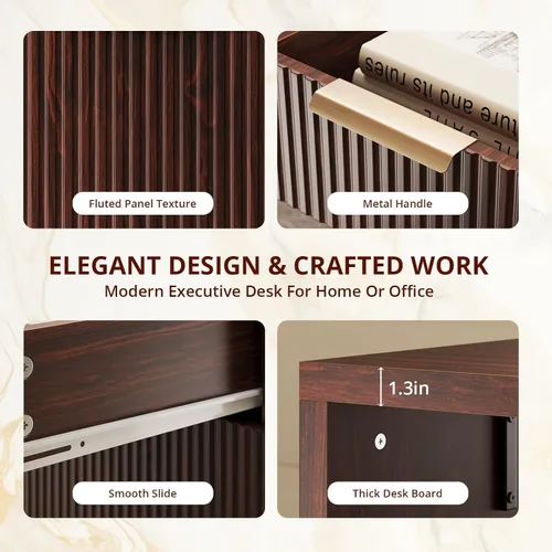 Miniatura 7 de FURSUN Escritorio ejecutivo moderno de 58 pulgadas con almacenamiento, escritorio de oficina en casa con cajón y gabinete, escritorio de madera