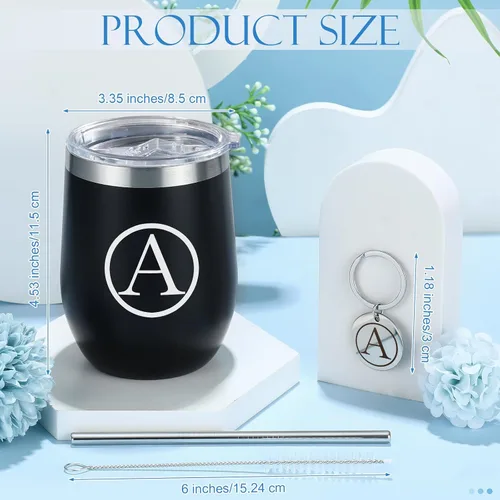 Miniatura 2 de Dandat - Vaso de vino personalizado con llavero de 12 onzas, taza de viaje de acero inoxidable negra con tapa y popote para empleados, profesores