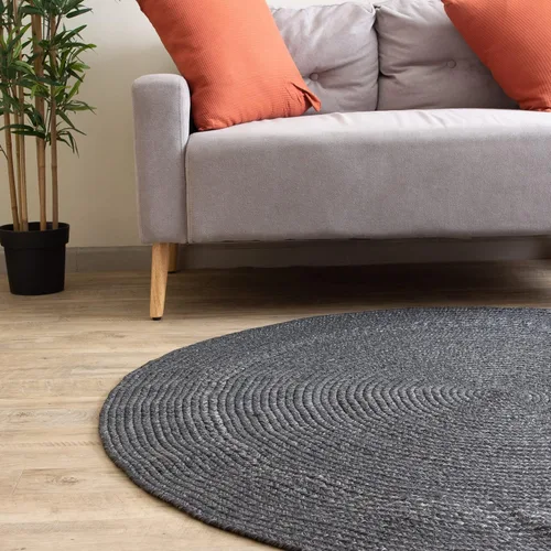 Miniatura 7 de Alfombra trenzada para interiores y exteriores, para cocina/sala de estar, reversible, lavable, color gris y negro, 4 x 6 pies, ovalada