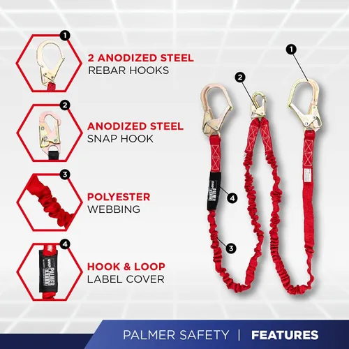 Miniatura 4 de Arnés de construcción Palmer Safety de 5 puntos de ajuste, anillo en D trasero, patas con ojales, múltiples estilos I Cumple con normas OSHA ANSI
