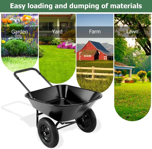 Miniatura 6 de ERGOMASTER Carretilla de doble rueda, carrito de jardín utilitario para el hogar, capacidad de 330 libras, carrito grande y resistente para Negro
