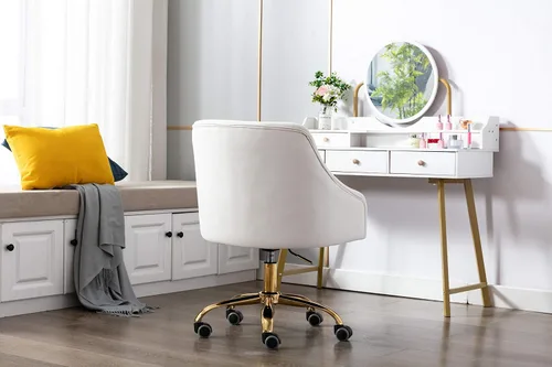 Miniatura 5 de Silla cómoda de trabajo para oficina en casa con ruedas, bonita y moderna silla de escritorio de tocador giratoria ajustable tapizada en terciopelo