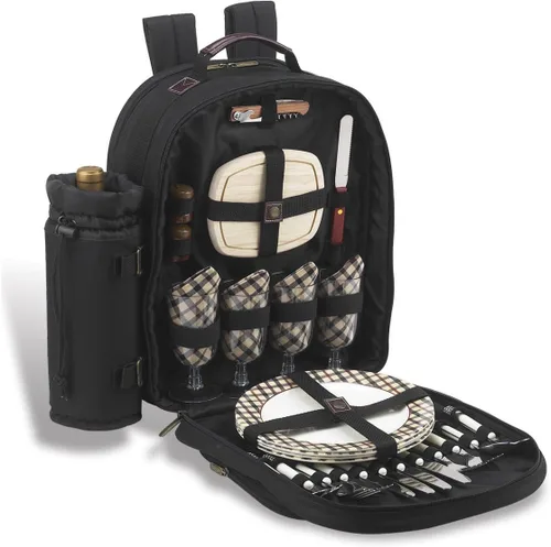 Miniatura 7 de Picnic at Ascot - Mochila de picnic para 4 personas con refrigerador y soporte aislado para vino - Tweed oliva oliva (Olive Tweed)