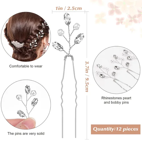 Miniatura 2 de 12 horquillas para el pelo de novia, accesorios de cristal, perlas de diamantes de imitación para novias, damas de honor, accesorios de boda