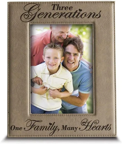 Miniatura 9 de BELLA BUSTA - Tres generaciones - Marco de fotos de cuero grabado con texto en inglés «One Family Many Hearts» para el Día de la Madre, Mamá y Papá