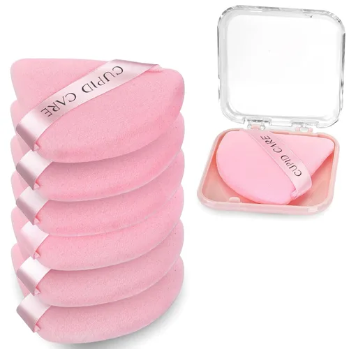 Miniatura 14 de 6 piezas de esponja en triángulo con 2 estuches de viaje, esponjas de polvo fijador para la cara, esponja de maquillaje de terciopelo para polvo