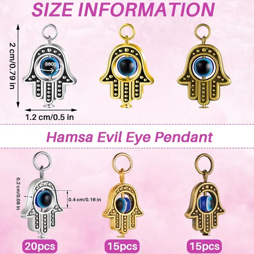 Miniatura 2 de 50 dijes de mano de Hamsa, dije de mal de ojo de Hamsa, símbolo de Fátima, cuentas de mano, dijes para mujer, joyería, decoración de bricolaje