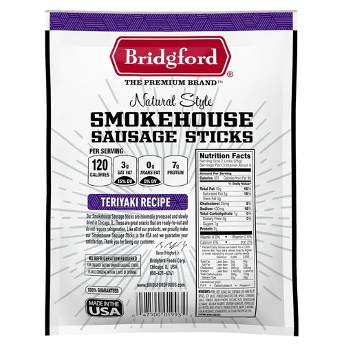 Miniatura 2 de Bridgford Smokehouse - Palitos de salchicha Teriyaki de 5 onzas, paquete de 2 – Hecho con carne de res y cerdo – Sin gluten y alto contenido