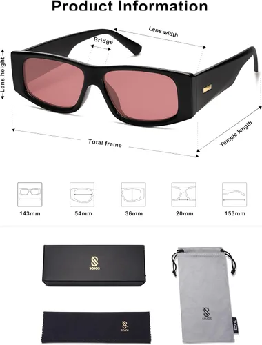 Miniatura 33 de SOJOS Gafas de sol polarizadas rectangulares Y2K de moda para mujeres y hombres, gafas de sol rave de diseñador de moda SJ2228