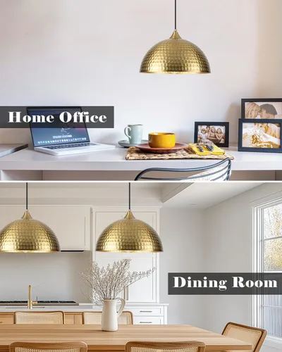 Miniatura 7 de Paquete de 2 luces colgantes doradas para isla de cocina, lámpara colgante de cúpula martillada de 12 pulgadas, luces colgantes de cocina de granja