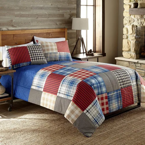 Thermee Micro Flannel Juego de edredón tamaño King, felpa, ropa de cama suave y cálida, lavable y secar a máquina, cuadros tradicionales