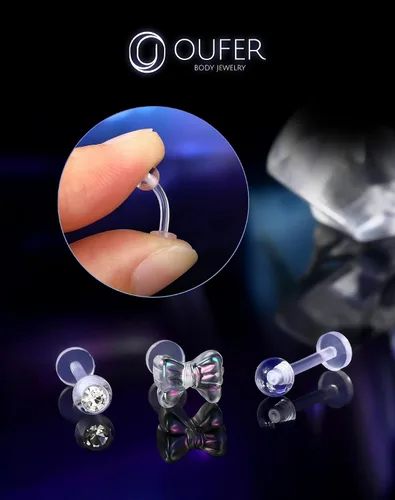 Miniatura 3 de OUFER 3 piezas de joyería de plástico para piercing de hélice, retenedores de piercing de labio transparente para cirugía, lindos anillos de labio
