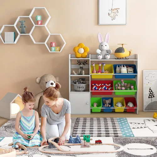 Miniatura 7 de Xilingol Organizador de Almacenamiento de Juguetes para Niños, Organizadores de Juguetes de 4 Niveles con 8 Contenedores de Almacenamiento Blanco