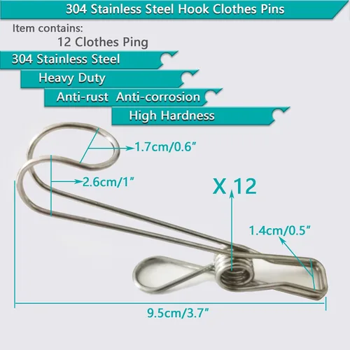 Miniatura 2 de Alfileres de ropa de acero inoxidable, 304 de metal de acero inoxidable de cola larga, alfileres de gancho de acero inoxidable, alfileres grandes a