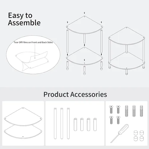 Miniatura 5 de Mesa auxiliar de acrílico triangular transparente para espacios pequeños, 11.81 pulgadas de largo x 11.81 pulgadas de ancho x 19.82 pulgadas