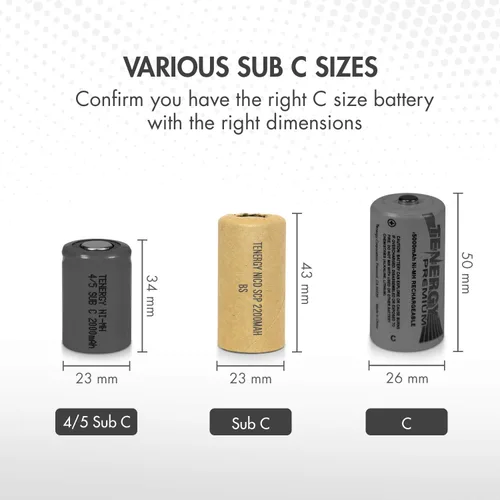 Miniatura 7 de Tenergy 1.2V NiCd SubC 2200mAh batería recargable envuelta en papel superior plana - 15