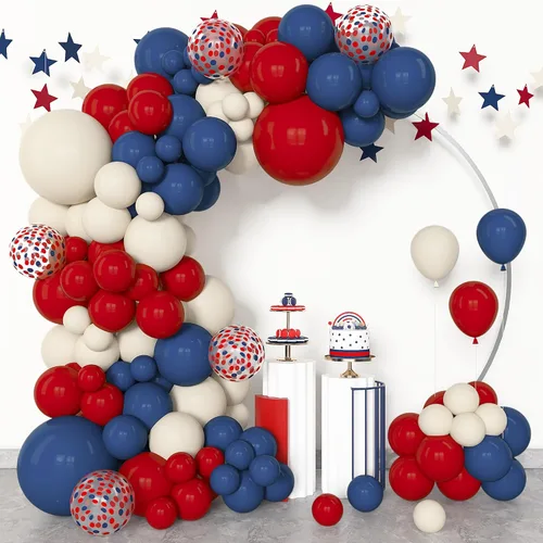 Miniatura 19 de Amandir Kit de arco de guirnalda de globos azul polvoriento, 153 piezas, diferentes tamaños de 18, 12, 10, 5 pulgadas, globos de látex azul blanco