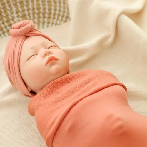 Miniatura 5 de Trilly Juego de manta para bebé con turbante, rosa coral, 12 calcomanías de hitos para niñas, mantas para recién nacidos