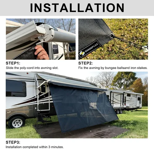 Miniatura 4 de Pantalla de Sombra para Toldo de RV Sin Cremallera 8 pies x 9 pies 3 pulgadas, Pantalla de Sombra Solar de Malla Negra para Toldo de RV, Pantalla