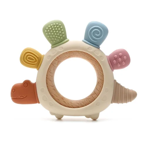 Boobaby Mordedor de silicona de dinosaurio para bebés de 0 a 12 meses, sin BPA ni ftalatos, 100% silicona de grado alimenticio, juguete de dentición