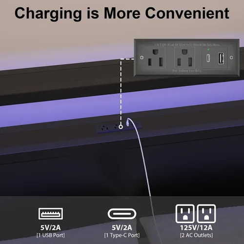 Miniatura 5 de LoVinson Full Size Bed Frame with Charging Station and LED Light, Metal Platform Bed with Storage Headboard, Noise Free, No Box Spring Needed, Easy