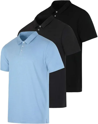 Miniatura 47 de Real Essentials Paquete de 3: Polo de manga corta de algodón para hombre, de secado rápido, transpirable, (disponible en tallas grandes y altas)