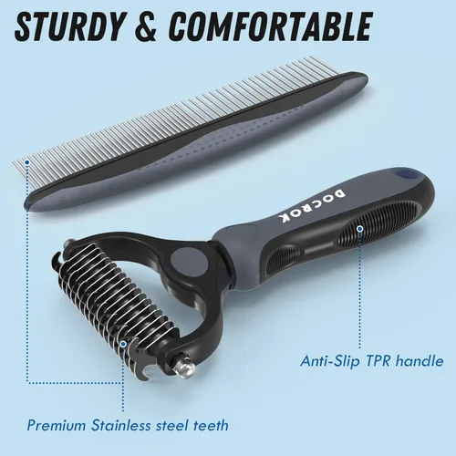 Miniatura 6 de Docrok Cepillo de Aseo para Mascotas y Peine de Metal Combo, Cepillo para Gatos Cepillo para Perros para Muda de Pelo, Rastrillo de Subpelo para Gris