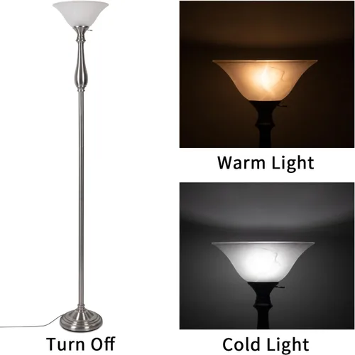 Miniatura 4 de HonoDing Torchiere - Lámpara de pie para sala de estar, lámpara de pie con pantalla de cristal de alabastro blanco, lámparas de pie de níquel