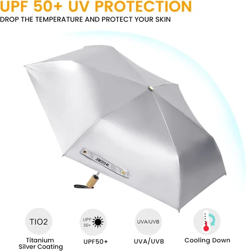 Miniatura 2 de G4Free Paraguas de viaje con protección UV UPF 50+ con mango de madera, 42 pulgadas, ligero, para sol, lluvia, plegable, cierre automático