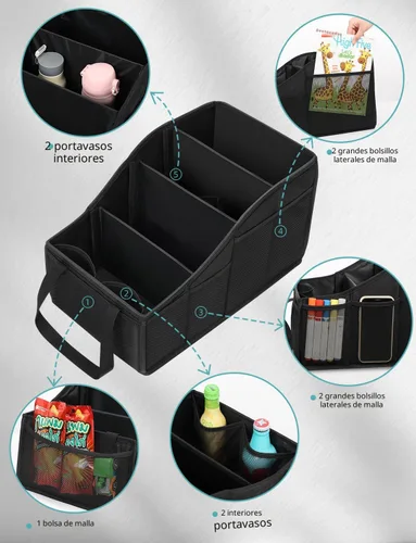 Miniatura 4 de YOHOOLYO Organizador de Asiento de Coche Organizador de Asiento Trasero de Coche con 4 Compartimentos, 4 Portavasos y 7 Bolsillos de Malla para Negro