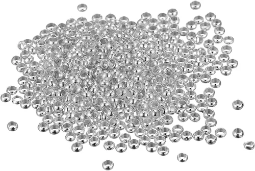 Miniatura 15 de uxcell 1000 cuentas redondas de engarzado, cuentas espaciadoras de extremo de crimpado de 0.079 pulgadas, pequeños topes para hacer pulseras y Oro