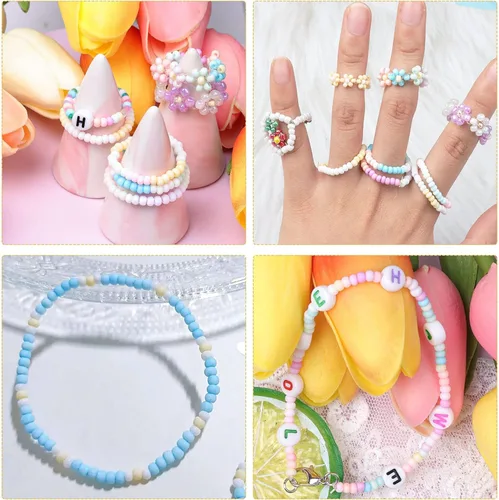 Miniatura 6 de Juego de cuentas de semillas de 0.079 pulgadas, cuentas pequeñas de 24 colores para pulseras, 11/0 de color caramelo pastel con cuentas de letras