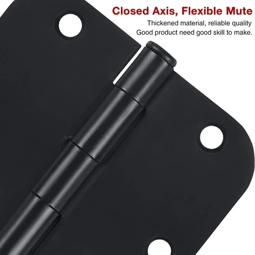 Miniatura 2 de Paquete de 30 bisagras redondas de color negro mate para puertas interiores de 3.5 x 3.5 pulgadas, radio de 5/8 pulgadas, bisagras mate resistentes