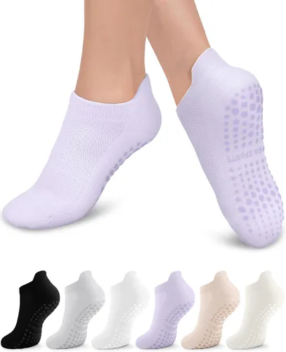 Aoliks - 6 pares de calcetines antideslizantes de pilates para mujer, calcetines atléticos de yoga para barre ballet descalzo entrenamiento hospital