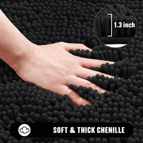 Miniatura 3 de MitoVilla Juego de 2 alfombras de baño negras, 2 piezas de 20 x 32 pulgadas, alfombras de baño de felpilla extra suaves y absorbentes, alfombra