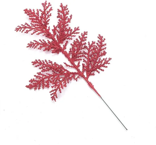 Miniatura 6 de DULRLLY 10 púas artificiales de hojas de Navidad, ramas de árbol de imitación doradas, adorno de árbol de Navidad, espray de hojas con purpurina