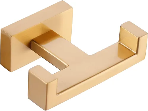 Gancho doble para toallas de baño para montar en la pared, soporte moderno dorado para toallas, ganchos resistentes para bata de pared, colgador de