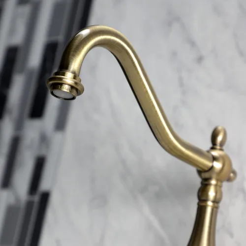 Miniatura 8 de Kingston Brass KS1243ALBS Heritage - Grifo de cocina de montaje en pared de 8 pulgadas con rociador de latón, latón antiguo